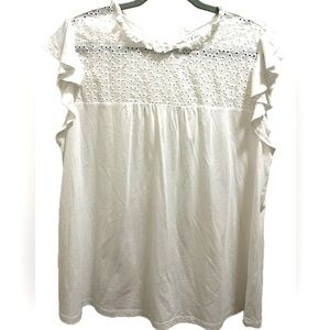 Loft Outlet Women’s White Ruffles Sleeves with See Through Dot Design At The Top